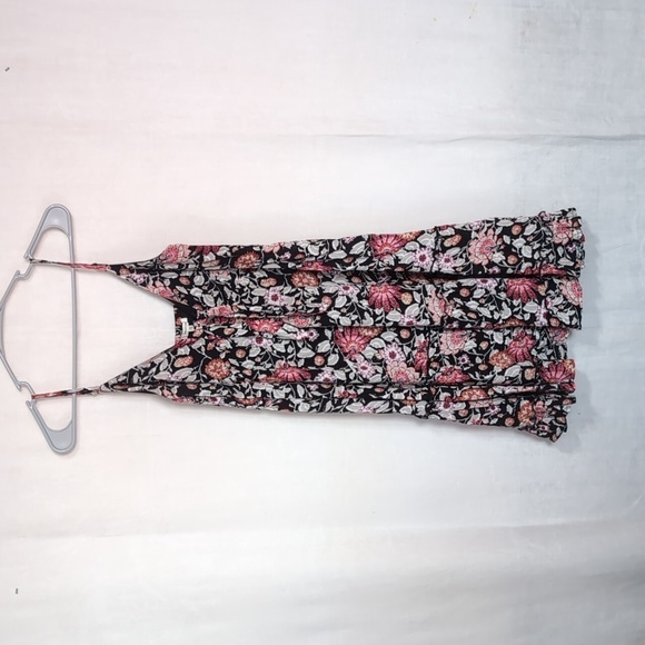 Maurices Dresses & Skirts - Maurices Black Pink Floral Tie Chest Tiered Dress Size Medium